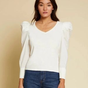 Nation LTD Jenna Cuffed Combo Tee Long Sleeve size small white cream